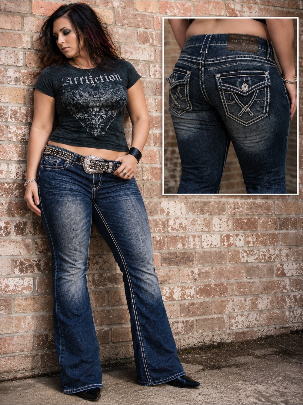 Dark Wash Women’s Bootcut Jeans - Distressed Blue